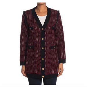Love Token Red/Black Parisian Tweed Buttoned Front Cardigan